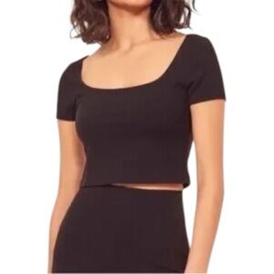Reformation Marion Scoop Neck Cropped Top Ribbed Black NWT